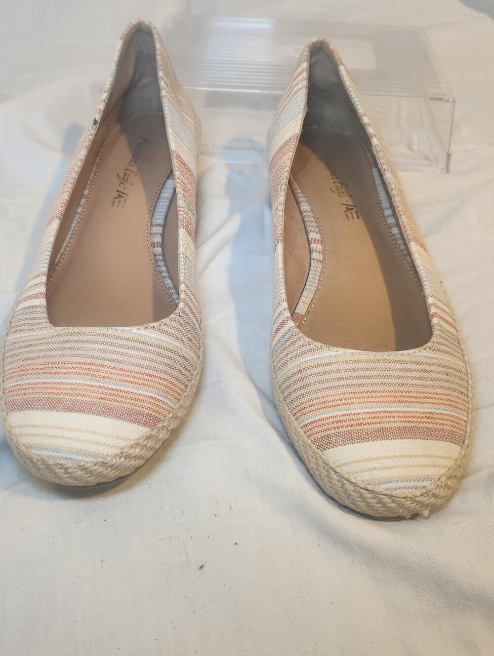 American Eagle Outfitters Striped Canvas Espadrille - Cream Multi Size 10